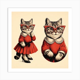 Cat In Red Dress 1 Art Print