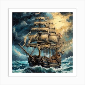 Ship In The Storm Art Print