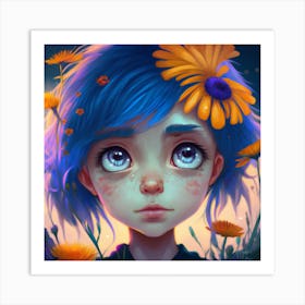 Girl With Blue Hair Art Print