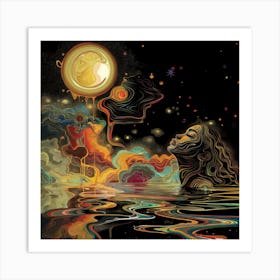 Moonlight Swim Art Print, Relaxing, Surreal, Living Room, Bedroom Art Print