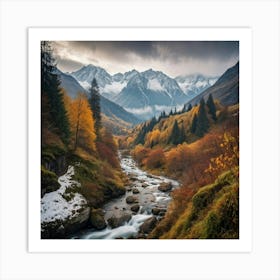 Autumn Landscape Panorama Tatra Mountains Embracing The Gentle Hues Of Fall Trees Awash With Orang (1) Art Print