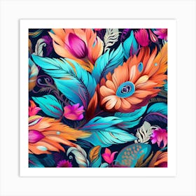 Colorful Feathers Seamless Pattern Art Print