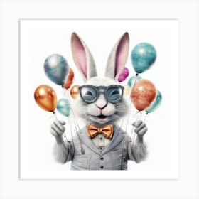 Bunny Holding Balloons Art Print