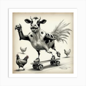 Cow On Skateboard 3 Art Print