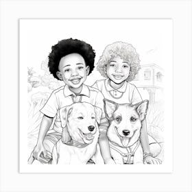 Two Kids And A Dog Art Print