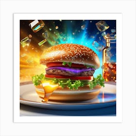 Burger On Plate On Table Broken Glass Effect No Background Stunning Something That Even Doesnt (26) Art Print
