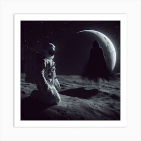 Man On Moon with other creature Art Print