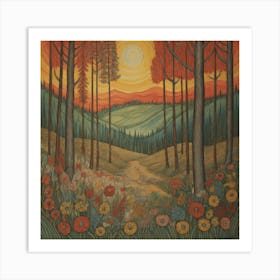 Sunset In The Woods Art Print