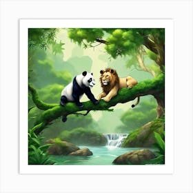 Panda And Lion 1 Art Print