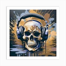 Skull With Headphones Art Print