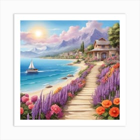 Cottage On The Beach 1 Art Print