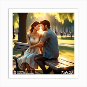 Couple Sitting On A Bench Art Print