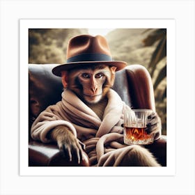 Monkey With A Glass Of Whiskey Art Print