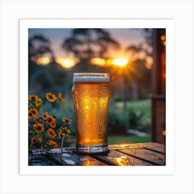 Glass Of Beer At Sunset Art Print