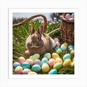 Easter Bunny With Basket Of Eggs Art Print