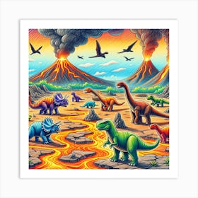 Super Kids Creativity: Dinosaur families and lava flows Art Print