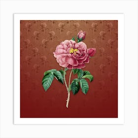 Vintage Gallic Rose Botanical on Falu Red Pattern n.1285 Art Print