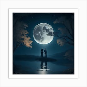 Romantic Night Fantasy With Full Moon Art Print