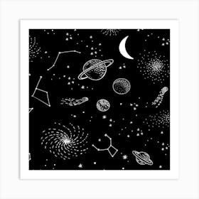 Black Space Drawing, Art, Planet Drawing Stars Black Space Galaxy Outer Space Art Print