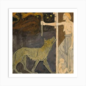 Woman With A Torch, Child And Wolf (1904), Richard Roland Holst Art Print
