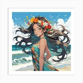 Flower Girl At The Beach 1 1 Art Print