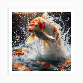 Koi Fish Jumping Art Print