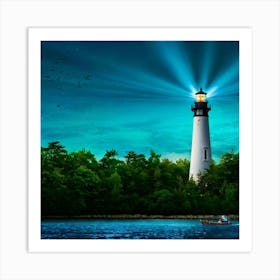 Lighthouse At Night Art Print