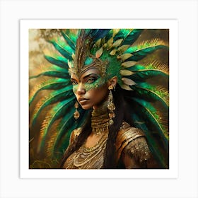 Firefly A Modern Illustration Of A Fierce Native American Warrior Peacock Iguana Hybrid Femme Fatale (6) Art Print