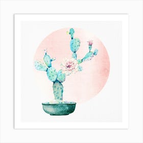 Potted Cactus Boho Rose Gold Sunset Art Print