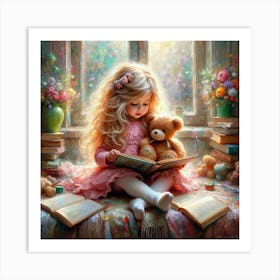 Little Girl Reading A Book 9 Art Print