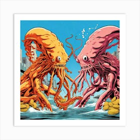 Octopus Battle 2 Art Print