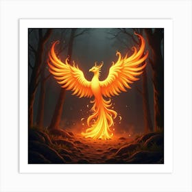 A Magical Phoenix Rising From The Ashes Of A Burning Forest 1 Art Print