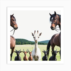 Goats And Horses Art Print