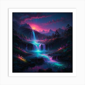 Waterfall At Night 15 Art Print