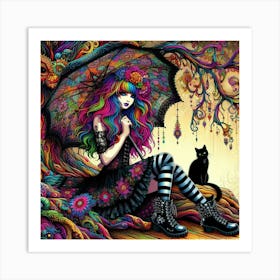 Girl With An Umbrella Art Print