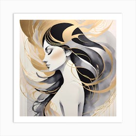 Beautiful Female Model Gold And Black Art Print