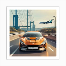 Ports car at highway Art Print