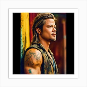 A Painting Style Oil Color Of Brad Pitt In Behan (3) (1) Art Print