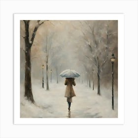 Woman Walking In The Snow Art Print