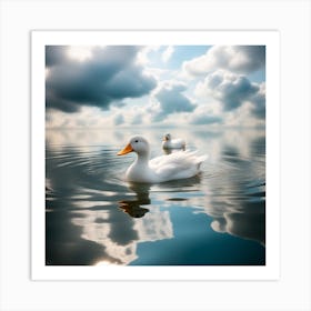 Clouds Made Up Of Water And Duck Is Swimming On Top Of It Art Print