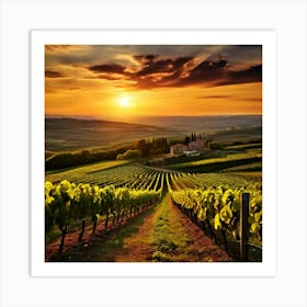 Sunset Growing Landscape Farm Grape Nature Sun Farming Tree Vinery Wine Scenic Field Wi (1) Art Print