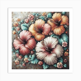 Pattern with Hibiscus flowers 6 Art Print