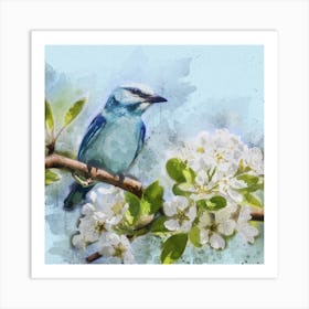 Blue Bird On A Branch Art Print