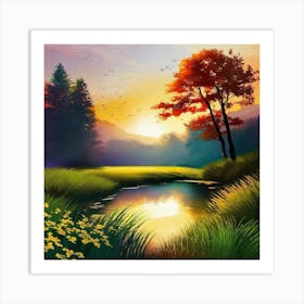 Sunset By The River 20 Art Print