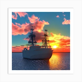 Fishing Boat At Sunset Art Print