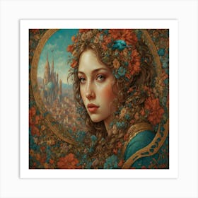 Girl With Flowers In Her Hair 1 Art Print