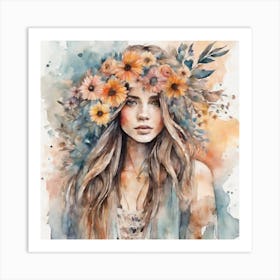 Boho art rose crown 3 Art Print