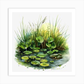 Springtime-Duck-Pond-Clipart.19. Olivia arts. Art Print