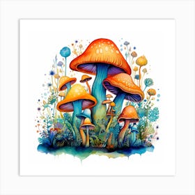 Mushrooms And Flowers 37 Art Print