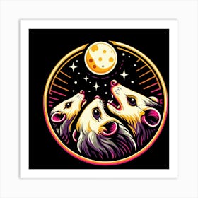 Opossums In The Moonlight Art Print